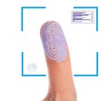 Man using biometric fingerprint scanner on white background, closeup Royalty Free Stock Photo