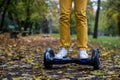 Man using the black hoverboard Royalty Free Stock Photo