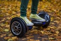 Man is using the black hoverboard Royalty Free Stock Photo