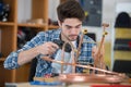 man using blowtorch on copper pipes Royalty Free Stock Photo