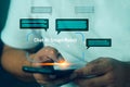 Man using chatbot AI app on mobile phone to help and support work Royalty Free Stock Photo