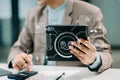 Man using chatbot in computer and tablet smart intelligence Ai.Chat with AI Artificial Intelligence, developed by OpenAI generate Royalty Free Stock Photo