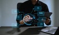 Man using chatbot in computer and tablet smart intelligence Ai.Chat with AI Artificial Intelligence, developed by OpenAI generate Royalty Free Stock Photo
