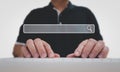 Man using a computer keyboard for searching for information, data search technology search engine optimization Royalty Free Stock Photo
