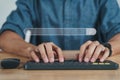 Man using a computer keyboard to Searching for information with the Search bar, Web browser, Data Search, Search Engine, Royalty Free Stock Photo