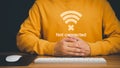 Man using a computer laptop to connect to wifi but wifi not connected, and waiting to loading digital business data form website. Royalty Free Stock Photo