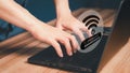 Man using a computer laptop to connect to wifi and waiting to loading digital business data form website.