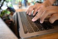 Man using a computer to work Laptop, Computer Desktop PC Human Hand on Office