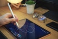Man using digital tablet for drawing Royalty Free Stock Photo