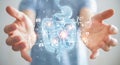 Man using digital x-ray of human intestine holographic scan projection 3D rendering Royalty Free Stock Photo