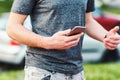 Man using his smartphone Royalty Free Stock Photo