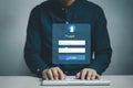 Man using keyboard computer login interface on touch screen. user name and password inputs on virtual digital account online Royalty Free Stock Photo