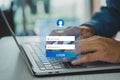 Man using kyeboard computer laptop login interface on touch screen. user name and password inputs on virtual digital account Royalty Free Stock Photo