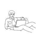 Man using laptop in the bed coloring page Royalty Free Stock Photo