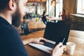 A man is using laptop computer for distant work Royalty Free Stock Photo