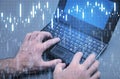 Man using laptop computer. Investment graph. Internet, Technology. Financial concept