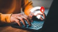 Man using laptop computer in office connected to internet wifi and wait for the digital business data format website to load but Royalty Free Stock Photo