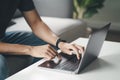 Man using a laptop computer to Searching for information, Web browser, Data Search, Search Engine, Technology Concept Royalty Free Stock Photo