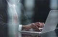 man using laptop or computer working at home in the at night Royalty Free Stock Photo