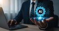 Man using laptop presenting artificial intelligence technology in business and industry digital transformation concept Royalty Free Stock Photo