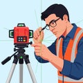 Man Using Leveling Tool with Laser for Construction Work Royalty Free Stock Photo
