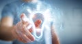 Man using lightbulb neon digital interface 3D rendering