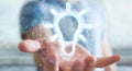 Man using lightbulb neon digital interface 3D rendering