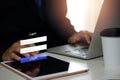 Man using login interface on touch screen. user name and password inputs on virtual digital tablet account online