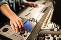 Man using mixing console in music recording studio Royalty Free Stock Photo