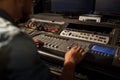 Man using mixing console in music recording studio Royalty Free Stock Photo