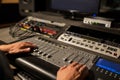 Man using mixing console in music recording studio Royalty Free Stock Photo
