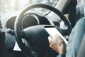 Man using mobile phone on car