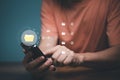 Man using mobile smartphone. Document management system DMS, online documentation database. Royalty Free Stock Photo
