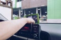 Man is using navigation device inside a car Royalty Free Stock Photo