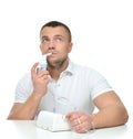 Man using nebulizer for respiratory inhaler Asthma Treatment