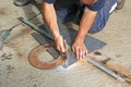 Man using a plasma cutter Royalty Free Stock Photo