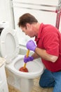 Man Using Plunger in Toilet Royalty Free Stock Photo