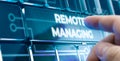 Remote Managing - Man Pushing Button on Futuristic Interface. Royalty Free Stock Photo