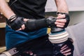 Man using a sander to polish a car& x27;s surface Royalty Free Stock Photo