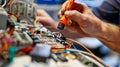 A man is using a screwdriver on a circuit component