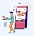 Man using self ordering food service vector illustration