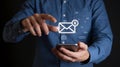 Man using smartphone accessing email notification digital communication online message modern AI generated. Royalty Free Stock Photo