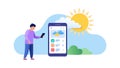 Man Using Smartphone App for Tasks and Weather Updates, vector design Generative AI Royalty Free Stock Photo
