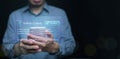 Man using smartphone with authentic content verification interface. Digital trust, provenance, cybersecurity, content validation, Royalty Free Stock Photo