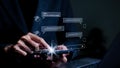 A man using a smartphone chatting with an intelligent artificial intelligence asks for the answers he wants. Chat with AI,