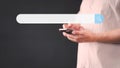 Man using a smartphone searching on the internet. SEO technology networking engine optimization internet with search bar. Royalty Free Stock Photo