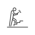 Man using smartphone on the stairs icon business people icon simple line flat illustration