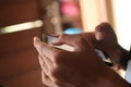 A man using smartphone. Young man touch the cellphone screen Royalty Free Stock Photo