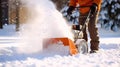 Man Operating Snowblower to Clear Snow - Generative AI