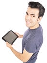 Man using tablet computer or iPad Royalty Free Stock Photo